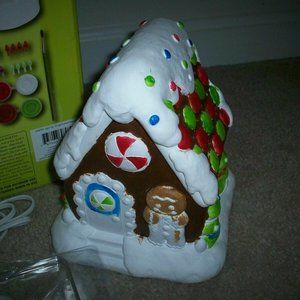 light up Gingerbread house kit You Paint it Colorbok Plaster partially painted